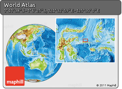 Physical Location Map of the Area around 1° 24' 2" S, 125° 1' 30" E