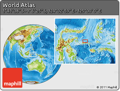 Physical Location Map of the Area around 1° 24' 2" S, 125° 1' 30" E