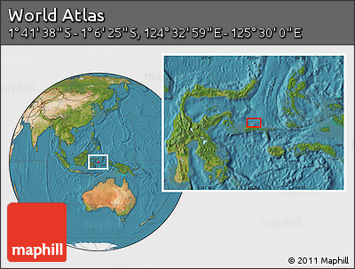 Satellite Location Map of the Area around 1° 24' 2" S, 125° 1' 30" E