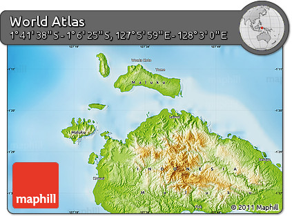 Physical Map of the Area around 1° 24' 2" S, 127° 34' 30" E