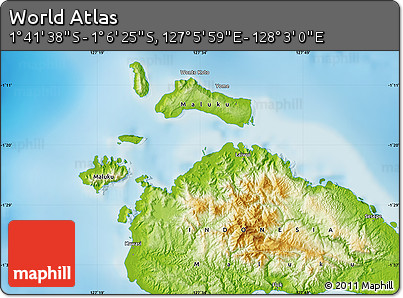 Physical Map of the Area around 1° 24' 2" S, 127° 34' 30" E