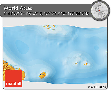 Political 3D Map of the Area around 1° 24' 2" S, 128° 25' 30" E