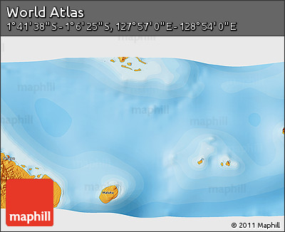 Political 3D Map of the Area around 1° 24' 2" S, 128° 25' 30" E