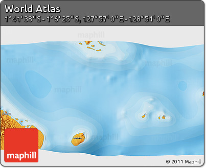 Political 3D Map of the Area around 1° 24' 2" S, 128° 25' 30" E