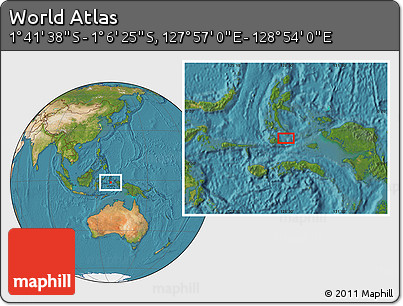 Satellite Location Map of the Area around 1° 24' 2" S, 128° 25' 30" E