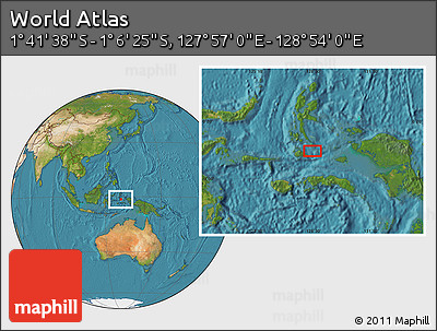 Satellite Location Map of the Area around 1° 24' 2" S, 128° 25' 30" E