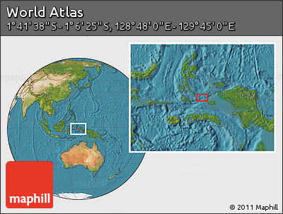 Satellite Location Map of the Area around 1° 24' 2" S, 129° 16' 30" E
