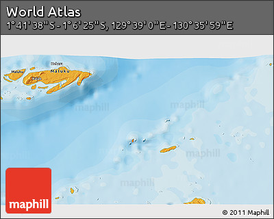 Political 3D Map of the Area around 1° 24' 2" S, 130° 7' 30" E