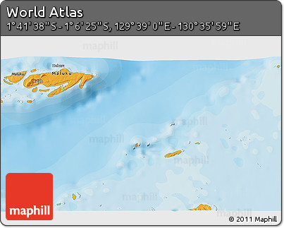 Political 3D Map of the Area around 1° 24' 2" S, 130° 7' 30" E