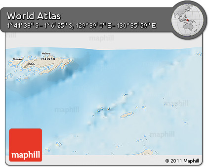 Shaded Relief 3D Map of the Area around 1° 24' 2" S, 130° 7' 30" E
