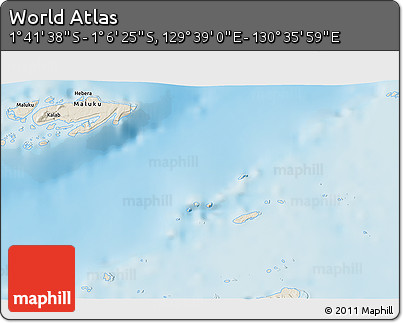 Shaded Relief 3D Map of the Area around 1° 24' 2" S, 130° 7' 30" E