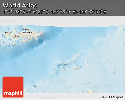 Shaded Relief 3D Map of the Area around 1° 24' 2" S, 130° 7' 30" E