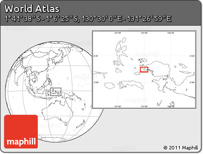 Blank Location Map of the Area around 1° 24' 2" S, 130° 58' 29" E