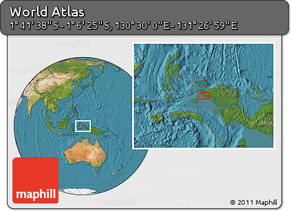Satellite Location Map of the Area around 1° 24' 2" S, 130° 58' 29" E
