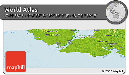 Physical Panoramic Map of the Area around 1° 24' 2" S, 130° 58' 29" E