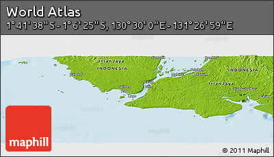 Physical Panoramic Map of the Area around 1° 24' 2" S, 130° 58' 29" E
