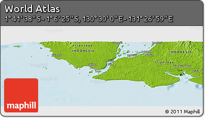 Physical Panoramic Map of the Area around 1° 24' 2" S, 130° 58' 29" E