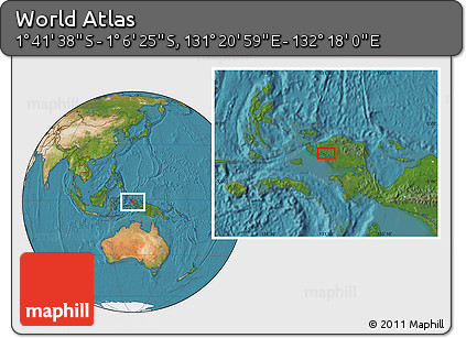 Satellite Location Map of the Area around 1° 24' 2" S, 131° 49' 29" E
