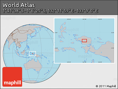 Gray Location Map of the Area around 1° 24' 2" S, 132° 40' 30" E
