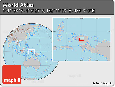 Gray Location Map of the Area around 1° 24' 2" S, 132° 40' 30" E