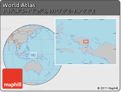 Gray Location Map of the Area around 1° 24' 2" S, 133° 31' 30" E