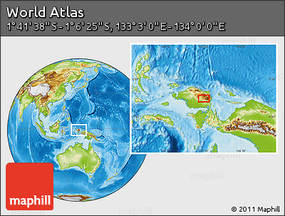 Physical Location Map of the Area around 1° 24' 2" S, 133° 31' 30" E