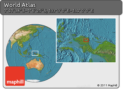 Satellite Location Map of the Area around 1° 24' 2" S, 133° 31' 30" E