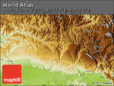 Physical Map of the Area around 1° 24' 2" S, 133° 31' 30" E