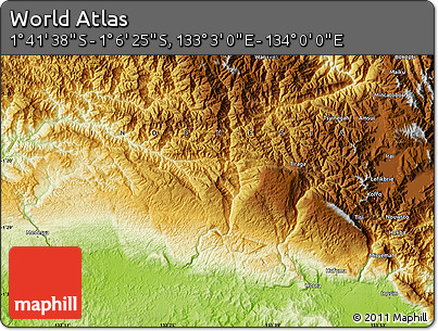 Physical Map of the Area around 1° 24' 2" S, 133° 31' 30" E