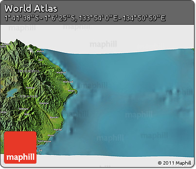 Satellite 3D Map of the Area around 1° 24' 2" S, 134° 22' 30" E