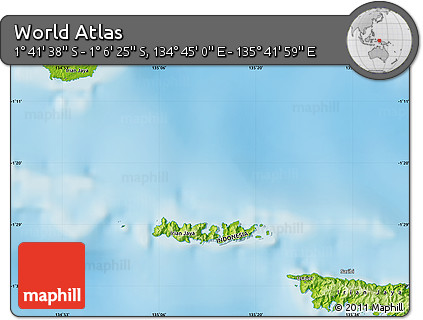 Physical Map of the Area around 1° 24' 2" S, 135° 13' 29" E