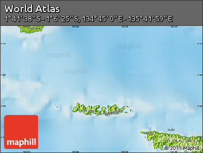 Physical Map of the Area around 1° 24' 2" S, 135° 13' 29" E