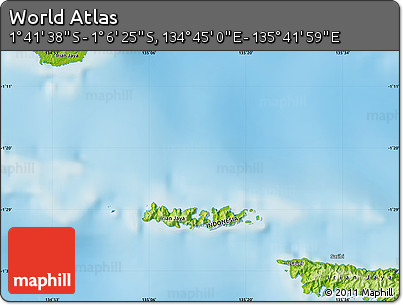 Physical Map of the Area around 1° 24' 2" S, 135° 13' 29" E