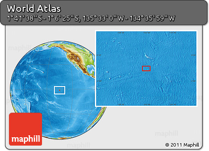 Physical Location Map of the Area around 1° 24' 2" S, 135° 4' 29" W