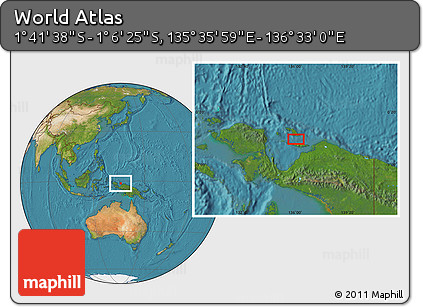 Satellite Location Map of the Area around 1° 24' 2" S, 136° 4' 29" E