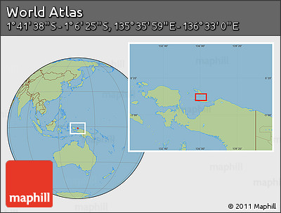Savanna Style Location Map of the Area around 1° 24' 2" S, 136° 4' 29" E