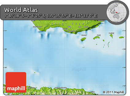 Physical Map of the Area around 1° 24' 2" S, 136° 4' 29" E