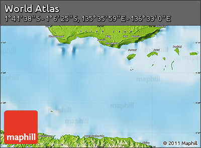 Physical Map of the Area around 1° 24' 2" S, 136° 4' 29" E