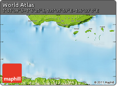 Physical Map of the Area around 1° 24' 2" S, 136° 4' 29" E