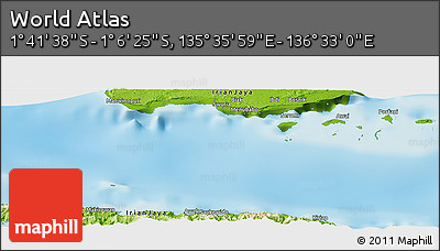 Physical Panoramic Map of the Area around 1° 24' 2" S, 136° 4' 29" E