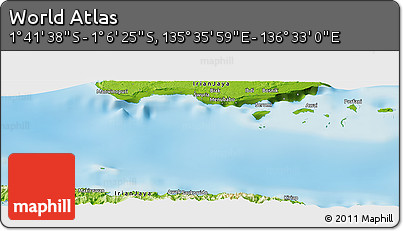Physical Panoramic Map of the Area around 1° 24' 2" S, 136° 4' 29" E