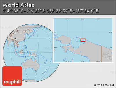 Gray Location Map of the Area around 1° 24' 2" S, 136° 55' 30" E
