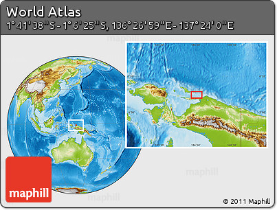 Physical Location Map of the Area around 1° 24' 2" S, 136° 55' 30" E