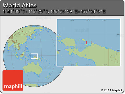 Savanna Style Location Map of the Area around 1° 24' 2" S, 136° 55' 30" E