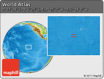 Physical Location Map of the Area around 1° 24' 2" S, 136° 46' 30" W