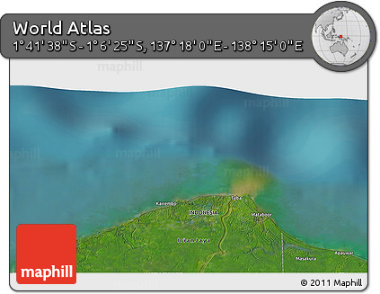 Satellite 3D Map of the Area around 1° 24' 2" S, 137° 46' 30" E