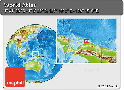 Physical Location Map of the Area around 1° 24' 2" S, 137° 46' 30" E