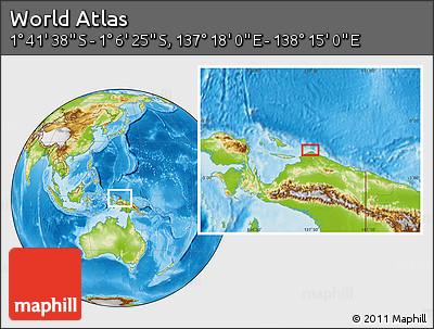 Physical Location Map of the Area around 1° 24' 2" S, 137° 46' 30" E