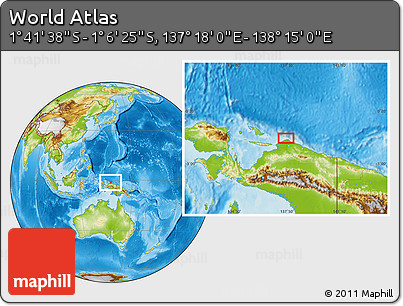 Physical Location Map of the Area around 1° 24' 2" S, 137° 46' 30" E