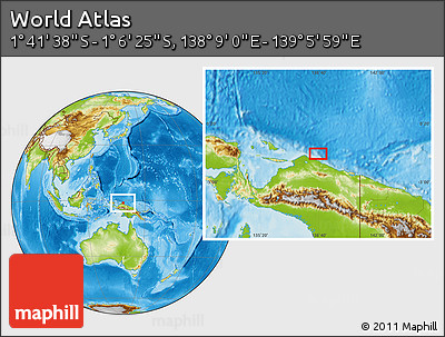 Physical Location Map of the Area around 1° 24' 2" S, 138° 37' 30" E